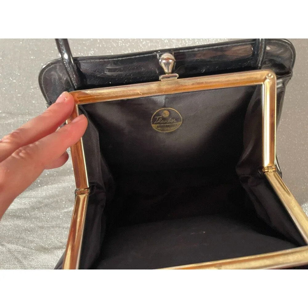 Vintage 60s Black Patent Purse 1960s Retro Mod Chic Pinup Little Black Handbag
